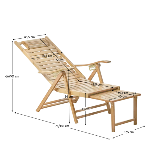 Záhradné polohovacie kreslo, prírodné, bambus, URSEL