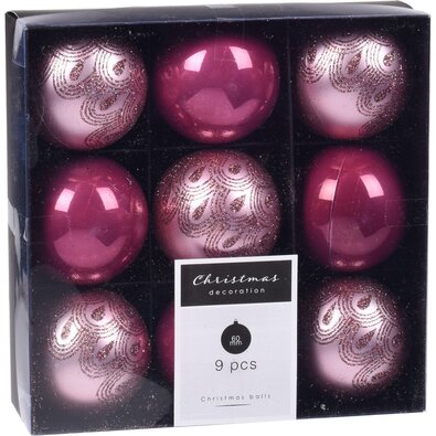 Weihnachtsschmuck-Set Fraisse Rosa, 9 St., D. 6 cm