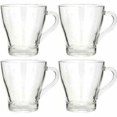 EH Set of 4 Clear Glass Mugs, 300 ml