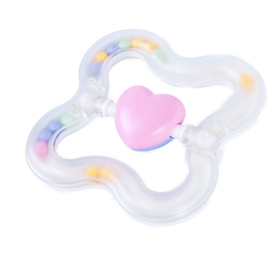 Fotografie Baby chrastítko srdce s kuličkami pastelové transparentní pro miminko plast