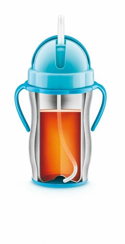 Tescoma BAMBINI Kinder-Thermosflasche mit Strohhalm, blau