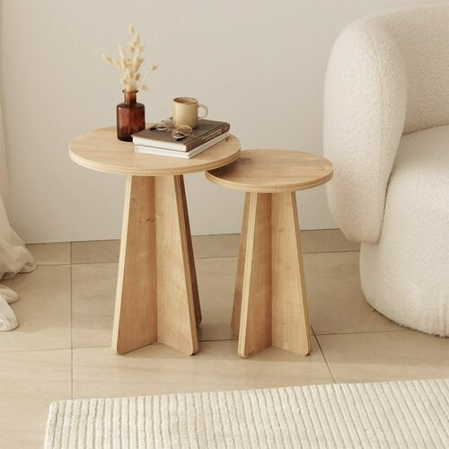 Set Beistelltische Mushroom Sapphire Oak, 2 Stück
