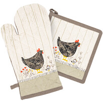 Mănușă bucătărie cu suport Home Elements Găini, cu magnet, 18 x 32 cm, 20 x 20 cm Mănușă bucătărie cu suport Home Elements Găini, cu magnet, 18 x 32 cm, 20 x 20 cm