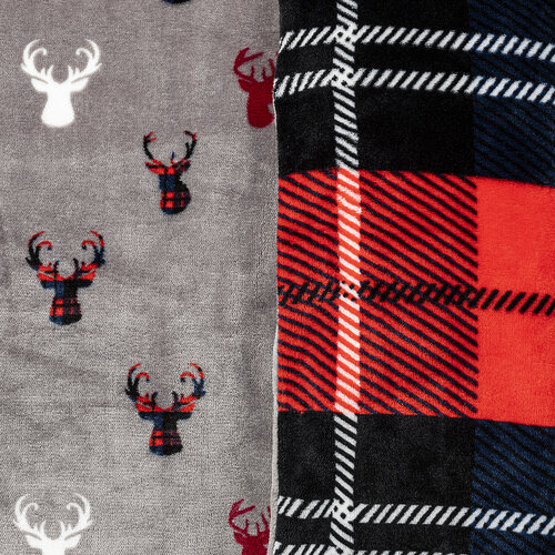 4Home Pościel mikroflanela Krata czerwony, 140 x 220 cm, 70 x 90 cm