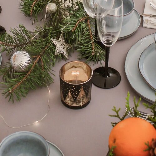 Altom Świecznik szklany Golden Christmas tree czarny, śr. 9 x 10 cm