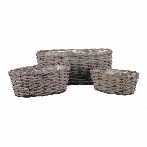 Korb-Übertopf-Set für ovale Blumenkasten Sven 3 Stück, grau
