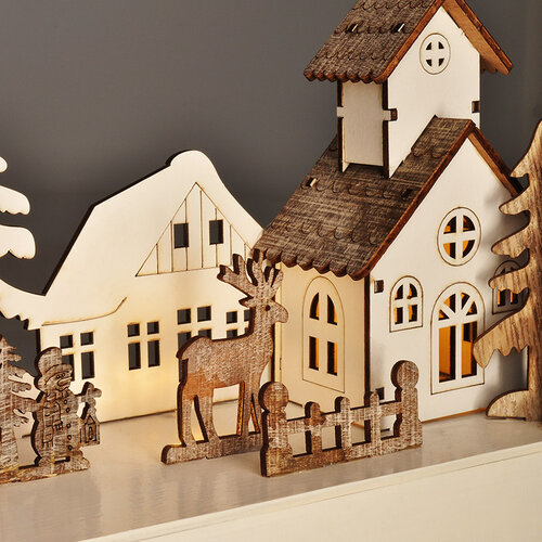 Sat de Crăciun Solight LED, 34 x 17 cm, lemn, 4 LED-uri, 2x AA