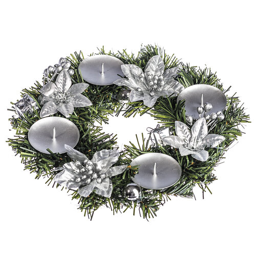 Decorațiune Crăciun cu Poinsettia diam. 25 cm, argintiu