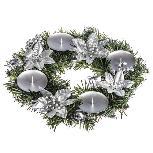 Karácsonyi dekoráció mikulásvirággal atm .25 cm, ezüst
