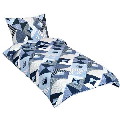 Bellatex Baumwollbettwäsche Geometrie Blau, 140 x 200 cm, 70 x 90 cm