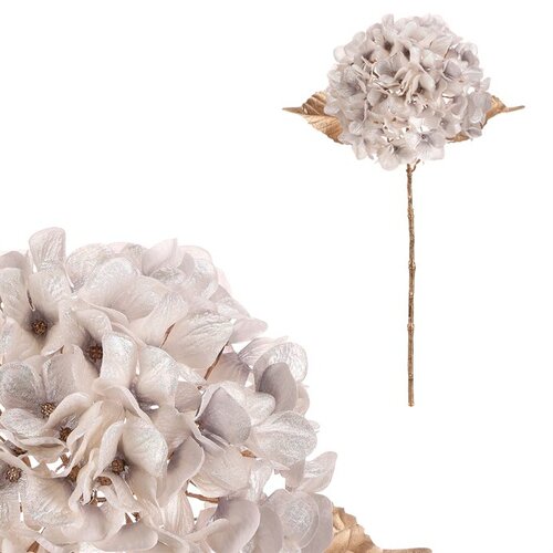 Hortensie artificială tăiată, albă cu auriu, 65 cm