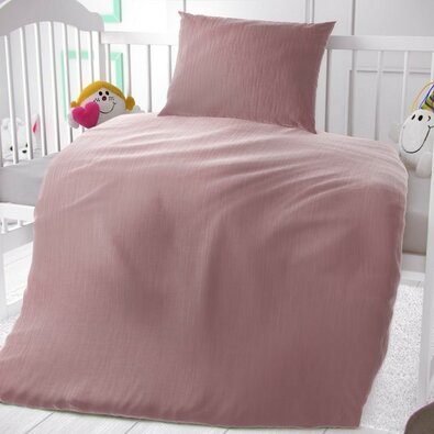 Kvalitex Дитяча муслінова постільна білизна для ліжечка рожева, 90 x 135 см, 45 x 60 см