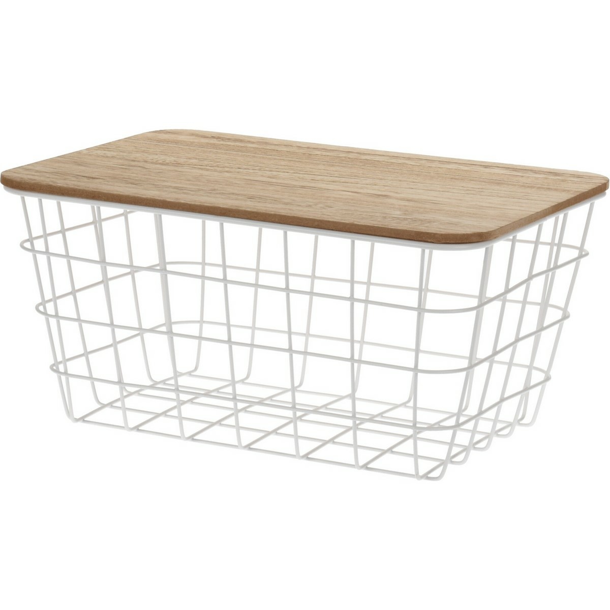 Coș metalic cu capac din lemn Lot, 31 x 22 x 16 cm,
