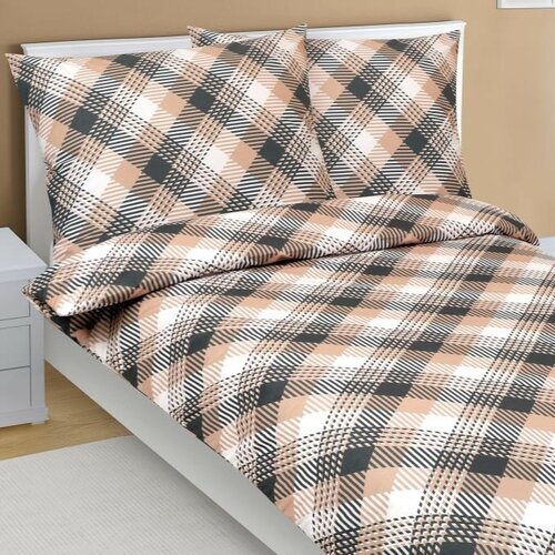 Bellatex Бавовняна постільна білизна Клітинка сірий, бежевий, 140 x 220 см, 70 x 90 см