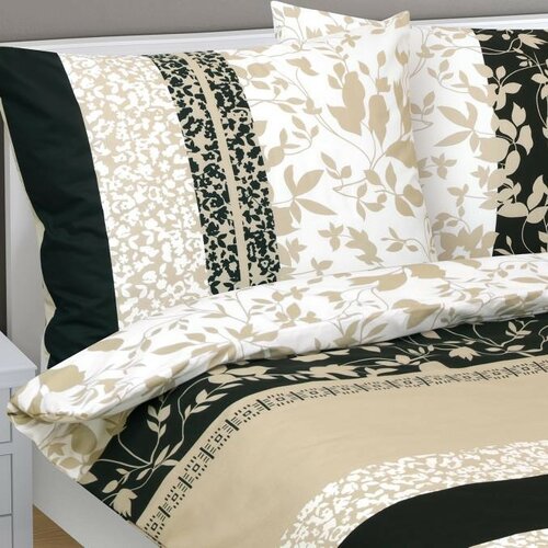 Bellatex Pościel bawełniana Liście beżowy, czarny,140 x 200 cm, 70 x 90 cm