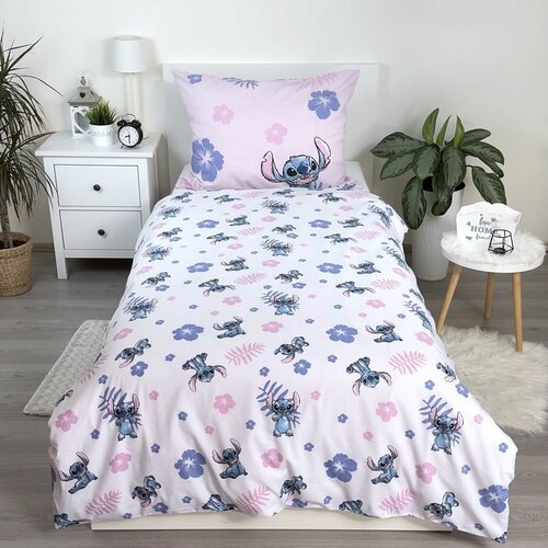 Jerry Fabrics Lenjerie de pat din bumbac Lilo and Stitch Pink, 140 x 200 cm, 70 x 90 cm