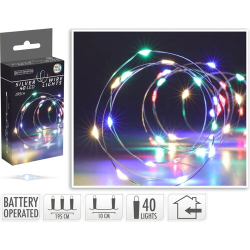 Světelný drát Silver lights 40 LED, barevná, 195 cm