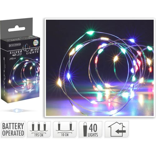 Silver lights 40 LED-es fényhuzal, színes, 195 cm