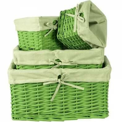 Prútený košík, sada 4 ks, zelená, zelená
