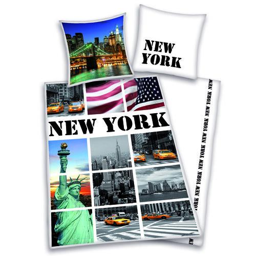 Pościel bawełniana New York collage, 140 x 200 cm, 70 x 90 cm