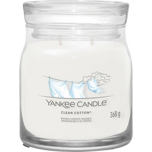 Lumânare parfumată Yankee Candle Signature în borcan, medie, Clean Cotton, 368 g