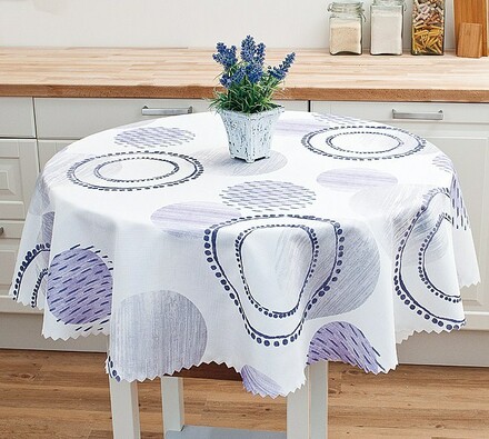 Fioletowy obrus teflonowy w koła. śr. 130 cm