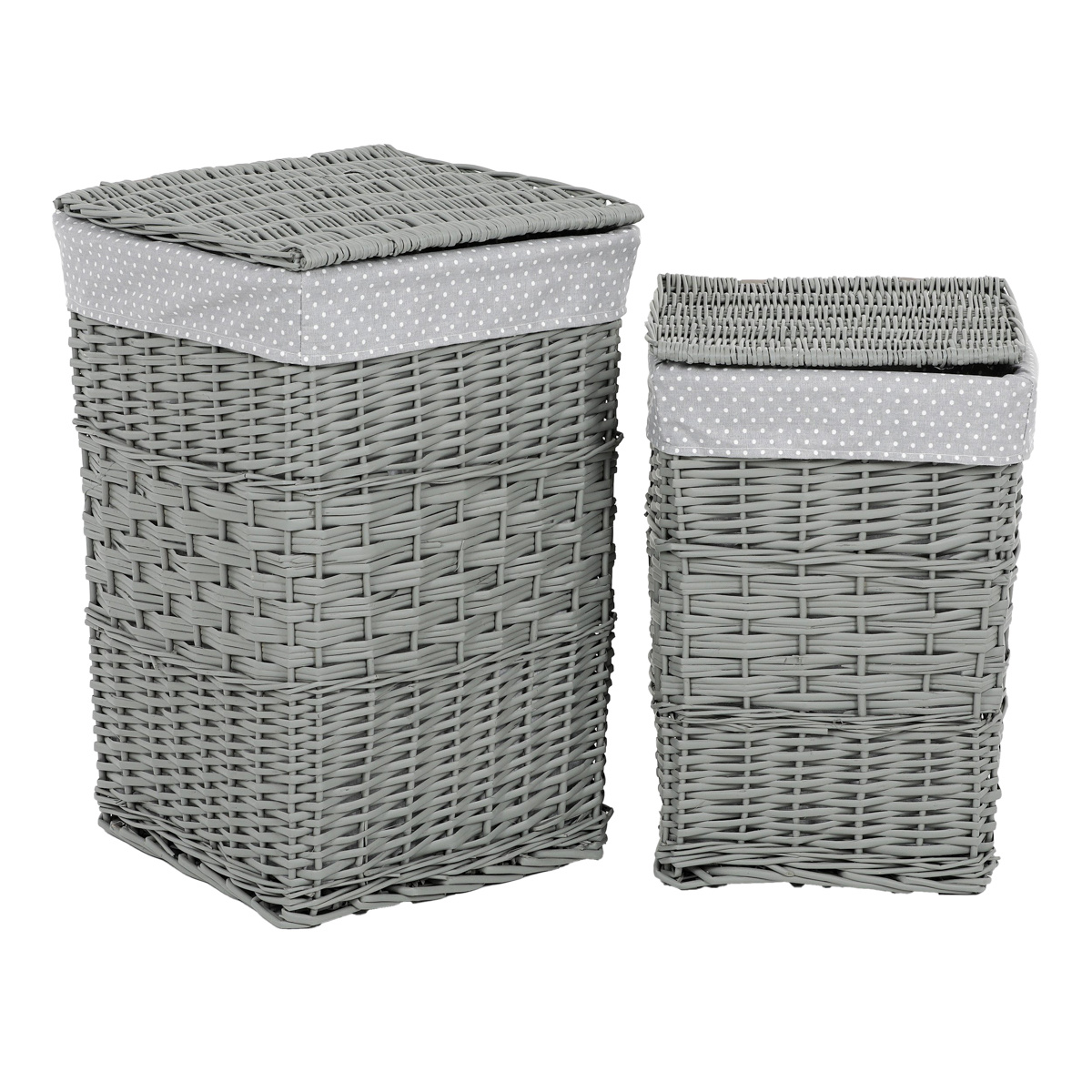 Zestaw wiklinowych koszy na bieliznę Szara kropka, 2 szt., 2 rozmiary, 40 x 60 x 40 cm