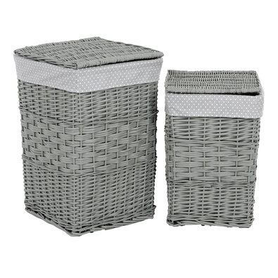 Wäschekorb-Set aus Weide Grauer Punkt,2 Stück, 2 Größen, 40 x 60 x 40 cm