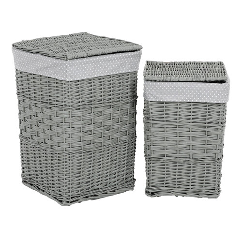 Wäschekorb-Set aus Weide Grauer Punkt,2 Stück, 2 Größen, 40 x 60 x 40 cm