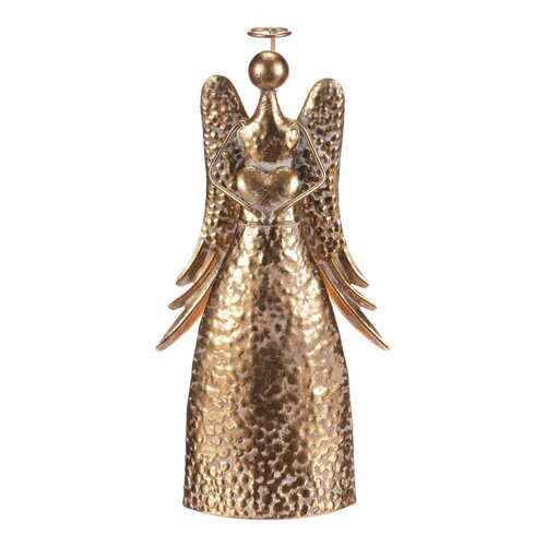 Decorație metalică de Crăciun Înger 34 cm cuinimă, auriu