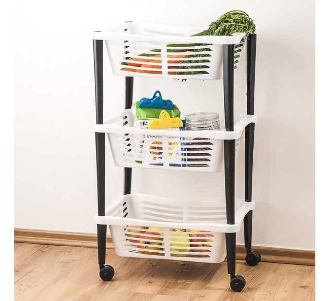 Trzypiętrowy koszyk na kółkach, biały