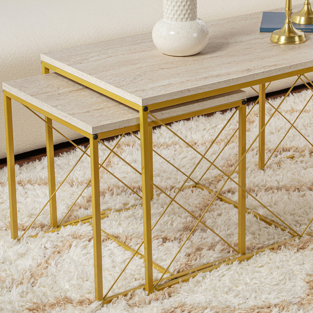 Konferenčný stolík Defne Gold Travertine