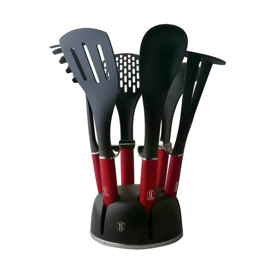 Berlinger Haus 7-dielna sada kuchynského náčinia v stojane Burgundy Metallic Line