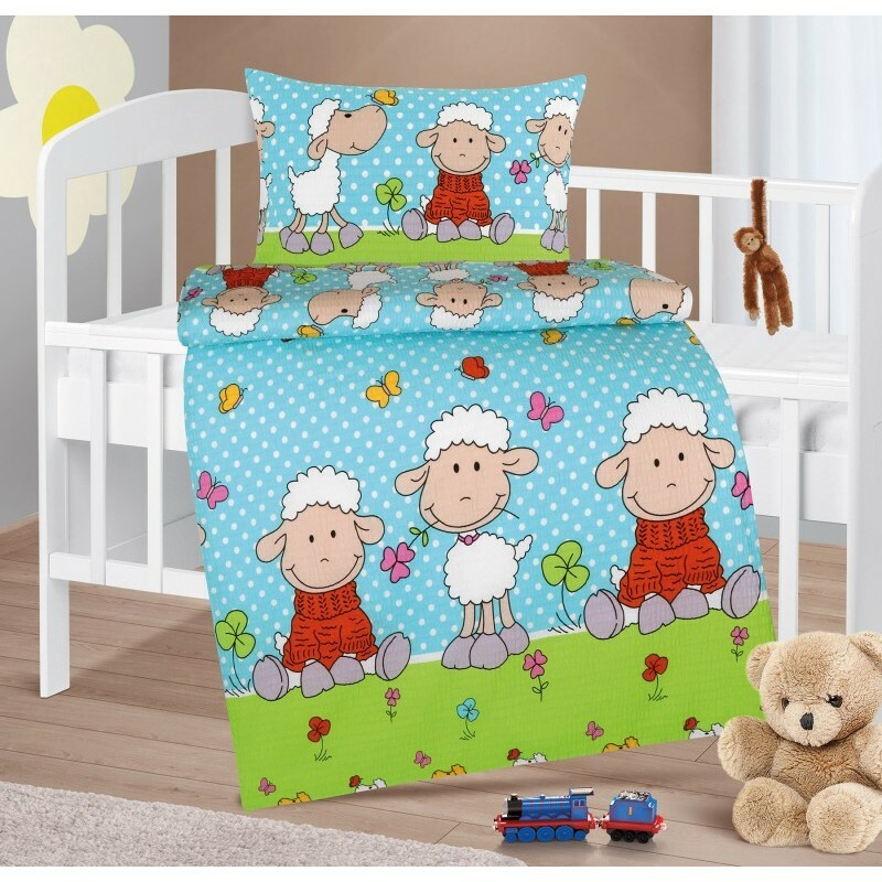 Bellatex Baby pościel z krepy Agata Sheep niebiesky, 90 x 135 cm, 45 x 60 cm