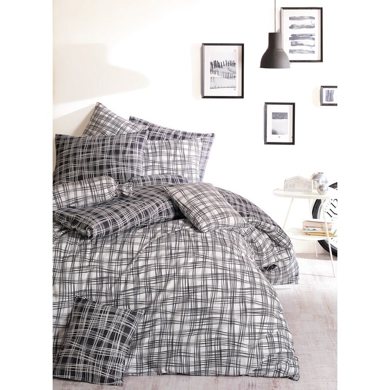 BedTex Bawełniana pościel Straw czarna, 220 x 200cm, 2 szt. 70 x 90 cm