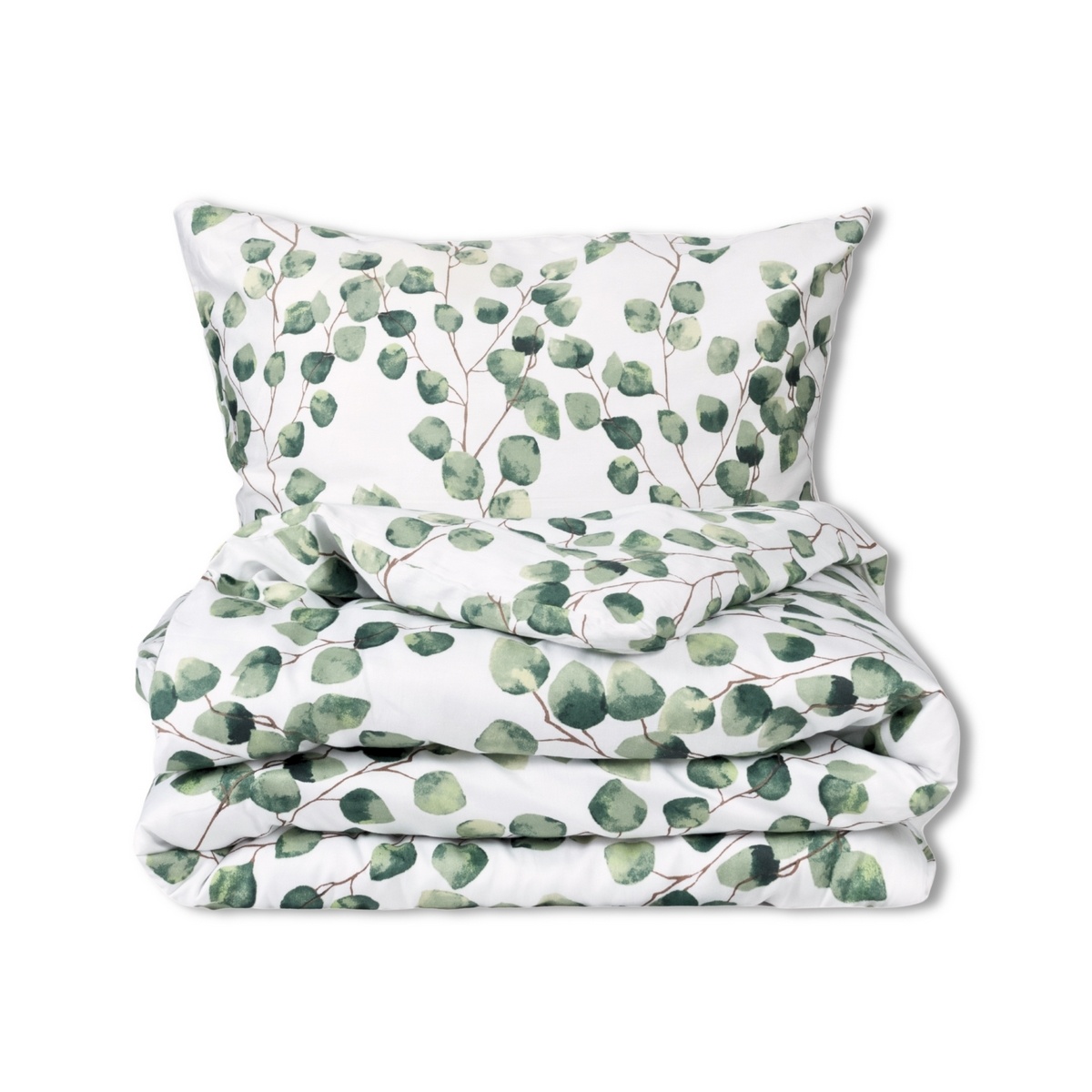 Matex Pościel satynowa Liście eukaliptusa akwarela, 140 x 200 cm, 70 x 90 cm