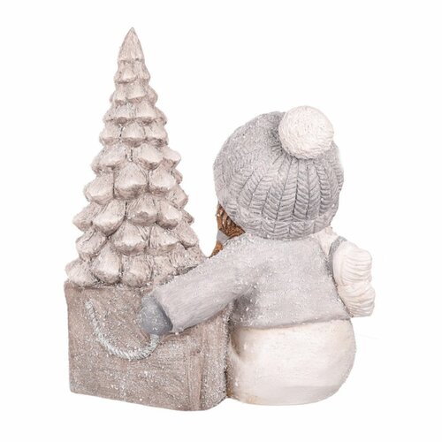 Dekoracja świąteczna Dziewczynka przy choince z oświetleniem LED, ceramika MgO, 39 cm