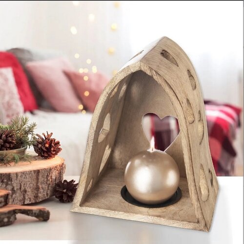Orion Svečnik iz mangovega lesa Heart bell, 20 x14 x 23,2 cm