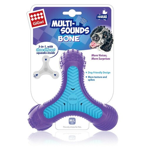 GiGwi Jucărie de mestecat pentru câini Triple StarMulti-sounds Bone, 16 x 14 cm