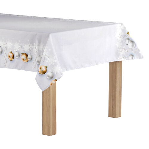 Obrus s vianočným motívom, vianočné ozdoby na bielom, 130 x 160 cm