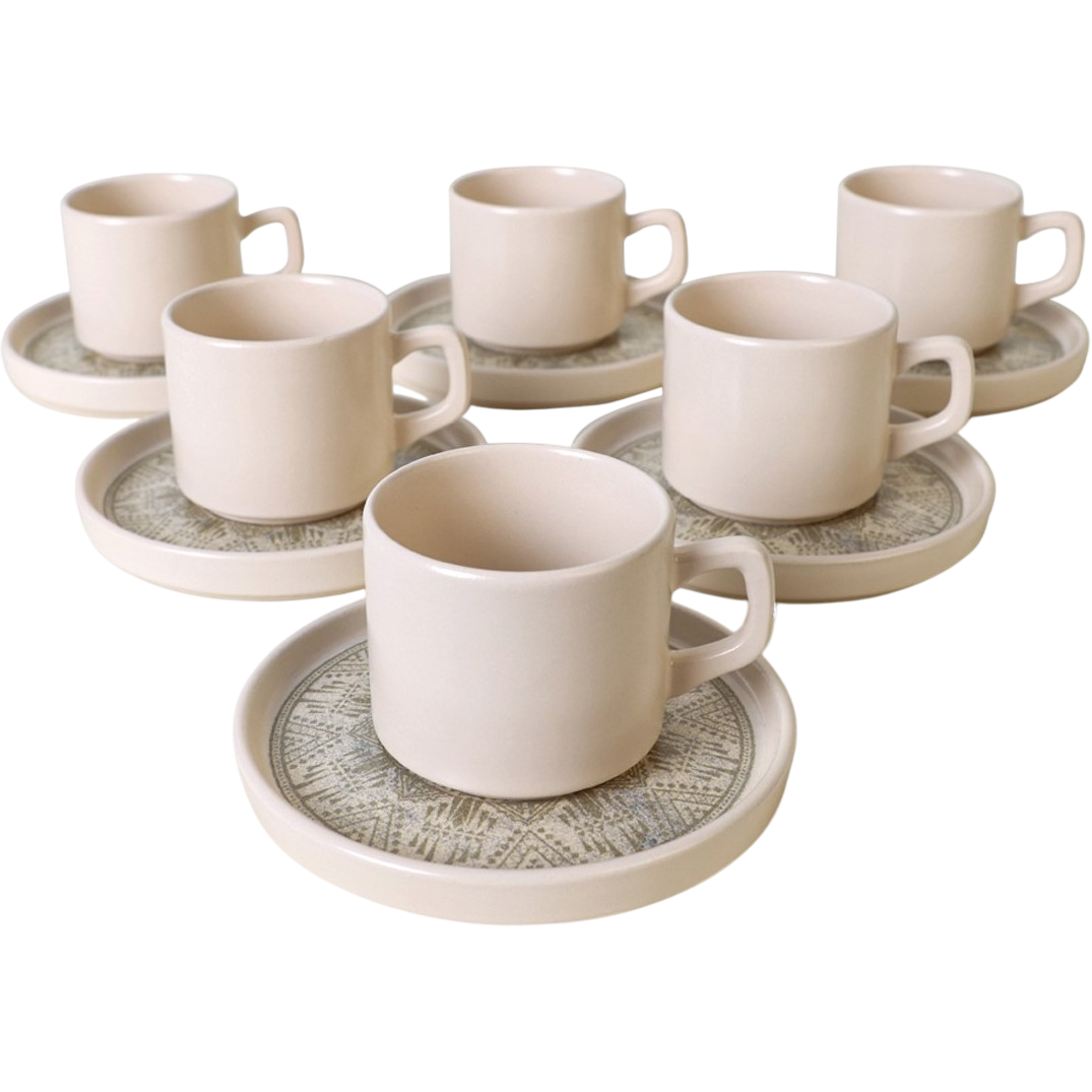 Zestaw 6 ceramicznych filiżanek z spodkami BohoBrew 184 ml