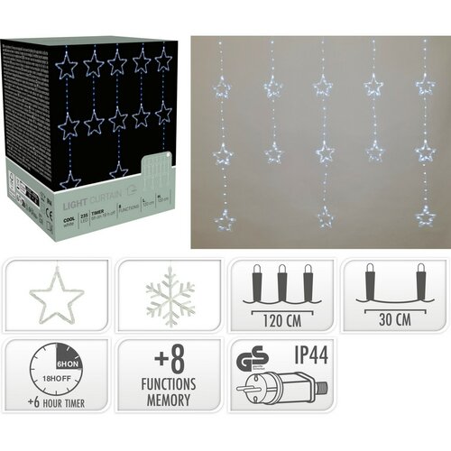 Зовнішня світлова завіса Stars, 120x120 см, LED, білий колір, таймер, 8 функцій, на батарейках