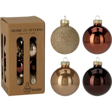 Set de 16 ornamente de Crăciun Crystal Harmony,coffee, diametru 3,5 cm, sticlă