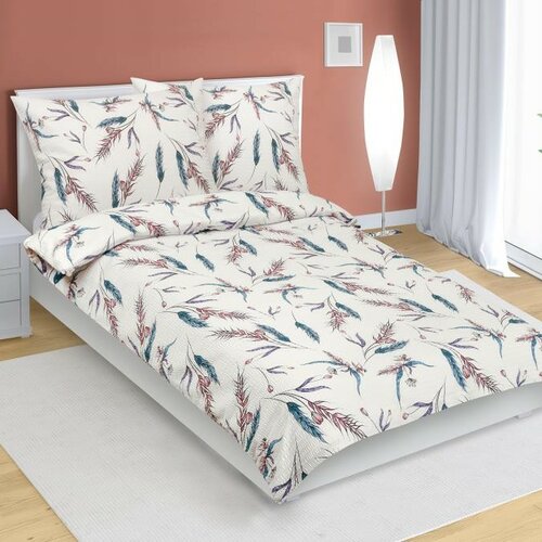 Bellatex Krepp-Bettwäsche Getreideähre Beige, Blau, 140 x 220 cm, 70 x 90 cm