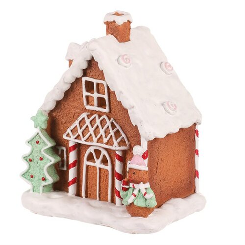 Vianočná dekorácia Domček perníkový zdobený, polyresin, LED