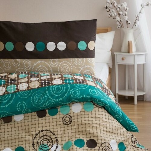 Bettwäsche Polycotton Circles Grün, 140 x 200 cm, 70 x 90 cm