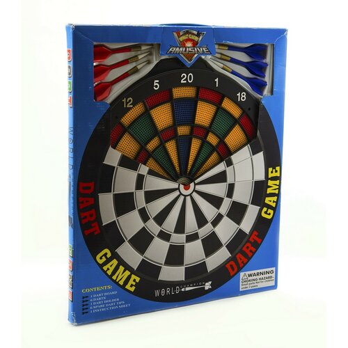 40 cm-es céltábla + 6 műanyag darts nyíl dobozban, 41 x 48 x 3 cm