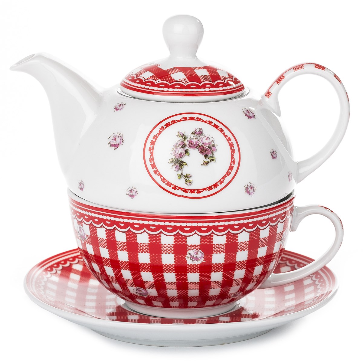 3dílná čajová sada Elegant, červená, porcelán