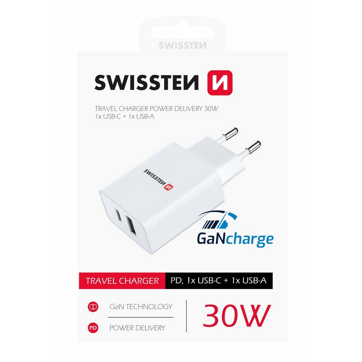 Obrázok SWISSTEN Adaptér GaN 30 W, biela