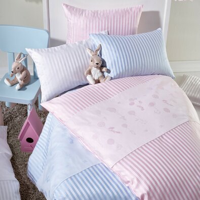 Lenjerie pat din damasc copii Stella AteliersOskar & Freunde, roz, 100 x 135 cm, 40 x 60 cm